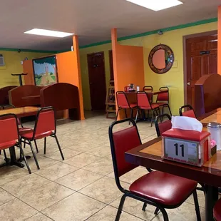 tables and chairs in a restaurant