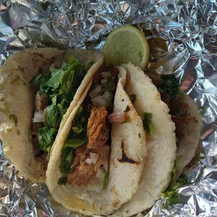 El pastor, carnitas and lengua tacos