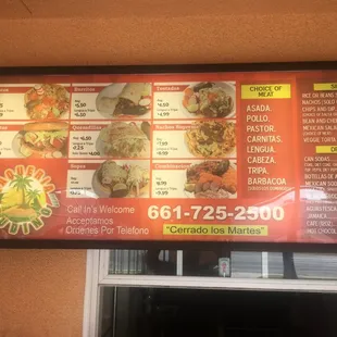 menu and prices