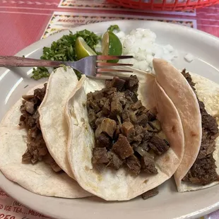 Lengua taco in the middle