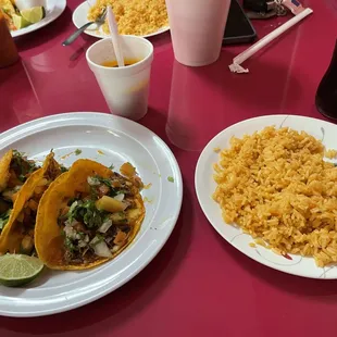 Birria tacos and rice