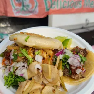 Beef taco and beef bao