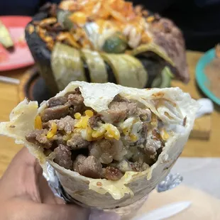 a hand holding a burrito