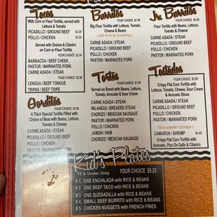 the menu for the restaurant