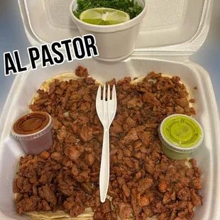 a meal in a styrofoam container