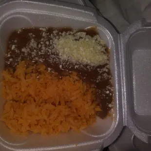 Half and half of rice and beans