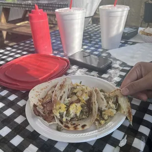 ordered a variety of ham, potato, bacon and nopal breakfast tacos, all yummy!