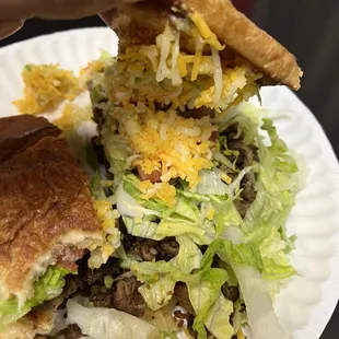 Yellow cheese carne asada torta