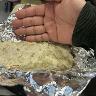 Good size breakfast burrito for $10. You have your choice meat options.