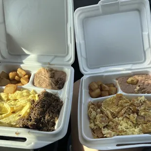 Barboca plate with eggs. Migas plate both breakfast plates.