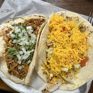 Pastor taco and chicken fajita w cheese taco...
