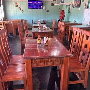 tables and chairs in a restaurant