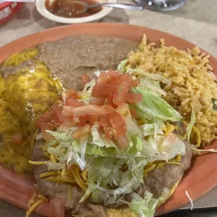 Special one enchilada and one chalupa, rice beans
