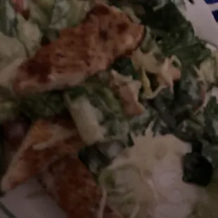 This is what they gave me to eat tonight not anywhere close to a crispy chicken Caesar salad!