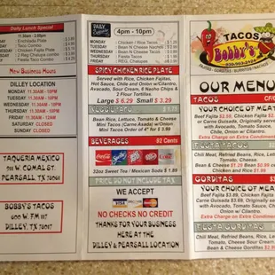 menu and prices