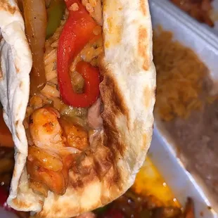 Shrimp tacos wit rice and beans