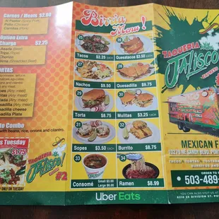 menu, tacos
