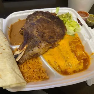 9. Steak Tampiquena. A LOT of lunch. Thin rib-eye was tasty. Beans, rice, 2x tortilla &amp; 2 cheese enchiladas is a LOT.
