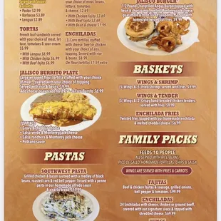 the menu for the taqueria jalisco