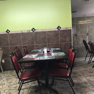tables and chairs in a restaurant