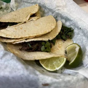 Two barbicua and one beef ribs tacos