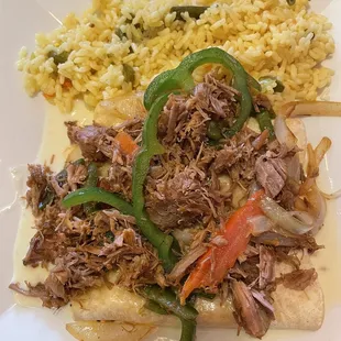 Enchiladas with carnitas