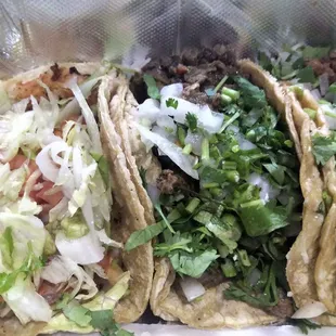 L -- R: Shrimp taco, Asada taco, Pastor taco 3