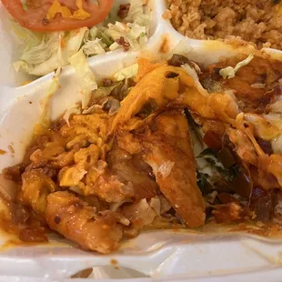Found the enchilada.  Scraped all its cheese of the soaked taco and it wasn&apos;t too bad.