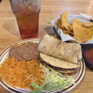 Taco burrito rice and beans