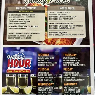 Bar menu...drink specials...