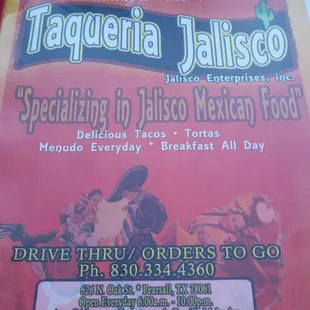 a menu for a mexican restaurant