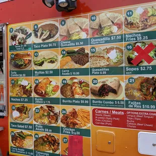 a menu on a food truck