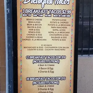 breakfast menu