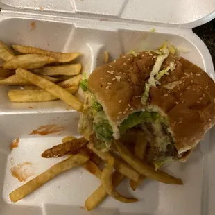 Soggy burger, unseasoned fries. 3 ketchup packets and it still tasted like trash.