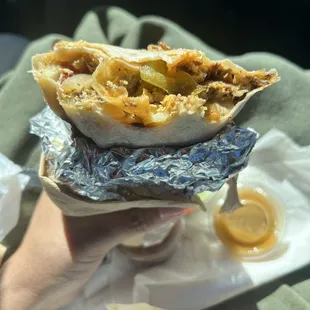 Lap burrito lol. Tasty chorizo , egg &amp; papas (potatoes).