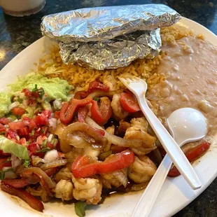 67. Shrimp Fajitas Plate  - ordered without cheese, delicious (10/23)