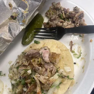 Carnitas taco with a side of fatty tissue - not even buche