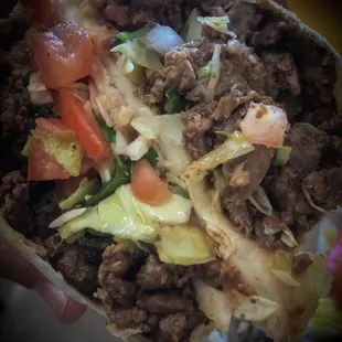 Burrito of asada. So much flavor in this thing. It is filled with carne asada, beans, cabbage and pico de gallo.