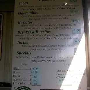 Menu- not very many choices.