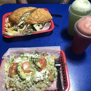 Flautas, torta, and aguas frescas