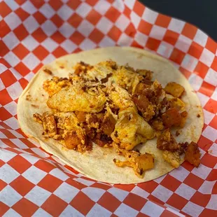 Egg, chorizo, and potato taco