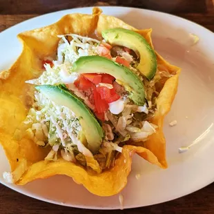 This is the Taco Salad With Chicken entrée.  Photo taken October 4, 2023.