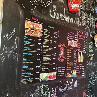 menus on a blackboard