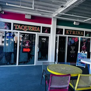 tables and chairs outside