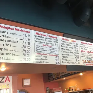 Menu as of August 2020