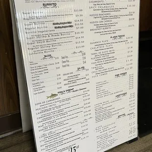 Full menu at Taqueria La Bamba in Richmond.