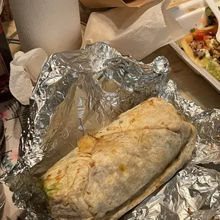 a burrito and a salad