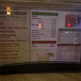 Happy hour menu