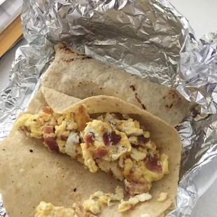Breakfast tacos on corn $2 each