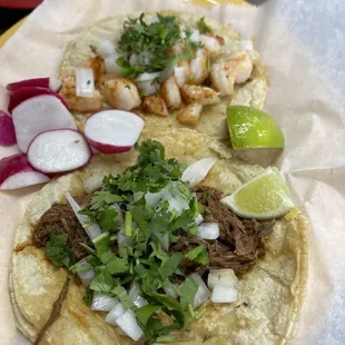 taco camaron and barbacoa